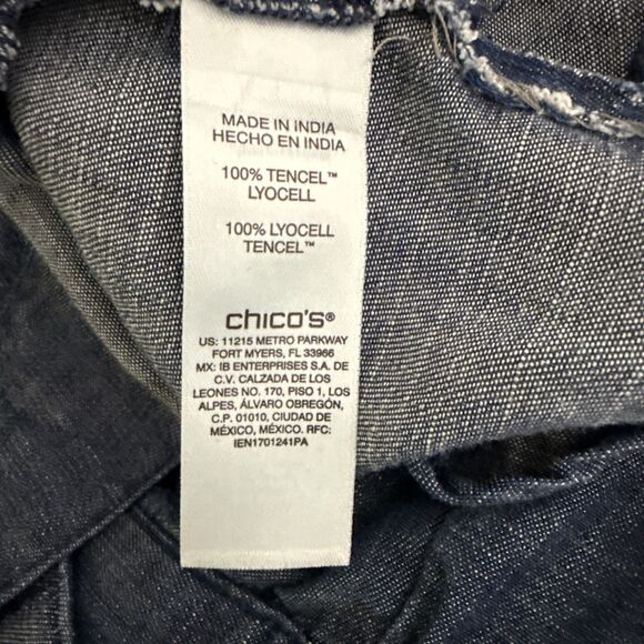 Chico's Size 3 XL Embellished Beaded Denim Tunic Top Shirt Blue Tencel Chambray - Picture 5 of 13